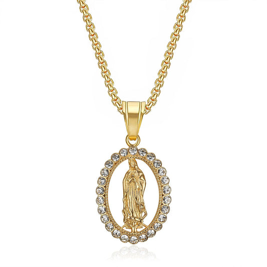 Collar Colgante Virgen María bañado en oro - ¡𝗕𝗲𝗹𝗹𝗲𝘇𝗮 𝗻𝗮𝘁𝘂𝗿𝗮𝗹! 🌺